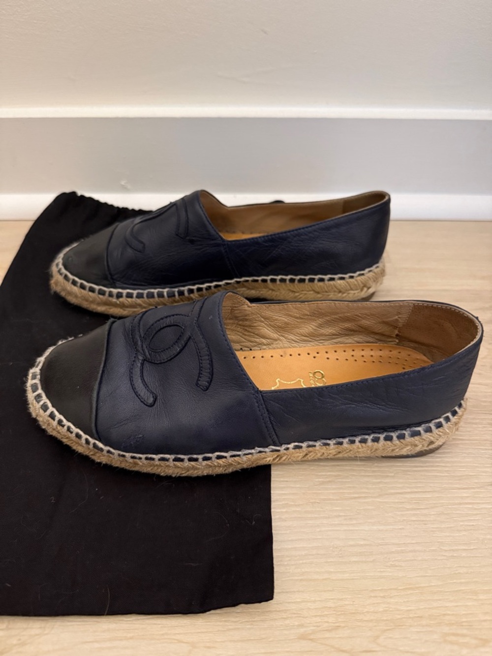 CHANEL Navy Leather Espadrilles with Black Cap Toe - Picture 8 of 14